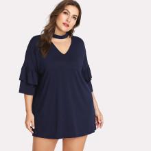 Shein Plus Flounce Sleeve Choker Neck Dress