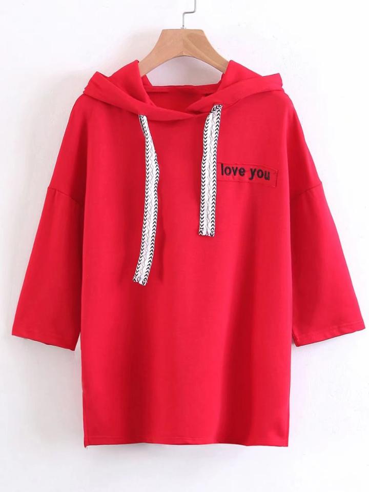 Shein Slogan Patch Side Slit Hoodie