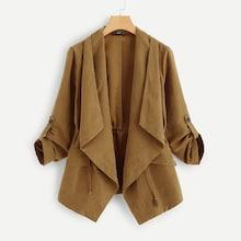 Shein Pocket Front Drawstring Solid Coat