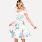 Shein Scallop Neck Floral Bardot Top & Skirt Set
