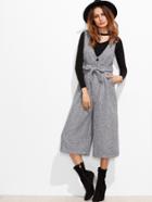 Shein Heather Grey Double V Neck Self Tie Wide Leg Jumpsuit
