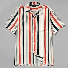 Shein Men Button Front Striped Collar Neck Top