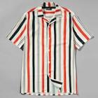 Shein Men Button Front Striped Collar Neck Top