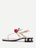 Shein Gold Faux Pearl Heeled Thong Sandals With Cherry