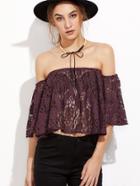 Shein Purple Off The Shoulder Lace Top