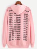 Shein Pink Number Print Hooded Sweatshirt