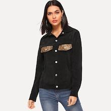 Shein Leopard Panel Corduroy Jacket