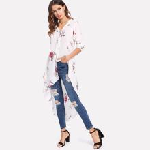 Shein Botanical Print Dip Hem Shirt