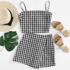Shein Knot Back Checked Cami With Shorts