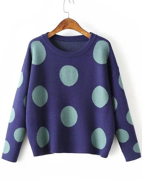 Shein Blue Polka Dot Drop Shoulder Knitwear