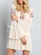 Shein Apricot Bell Sleeve Tribal Embroidered Dress