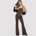 Shein Pocket Patched Leopard Flare Hem Jumpsuit