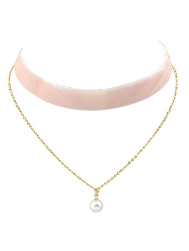 Shein Pink Gothic Wide Velvet Choker Chain Necklace