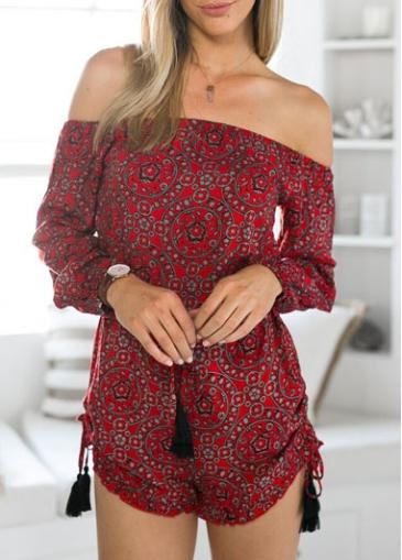 Rosewe Tribal Print Loose Boat Neck Long Sleeve Jumpsuit