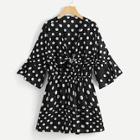 Shein Knot Up Bell Sleeve Polka Dot Top