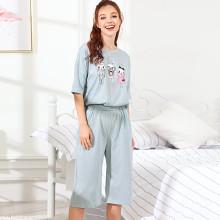 Shein Rabbit Print Split Top & Pants Pj Set