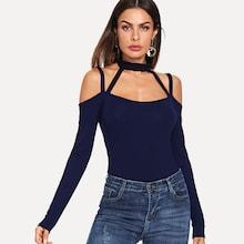 Shein Choker Cold Shoulder Fitted T-shirt