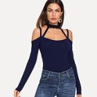 Shein Choker Cold Shoulder Fitted T-shirt