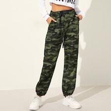 Shein Push Buckle Front Elastic Hem Camo Pants