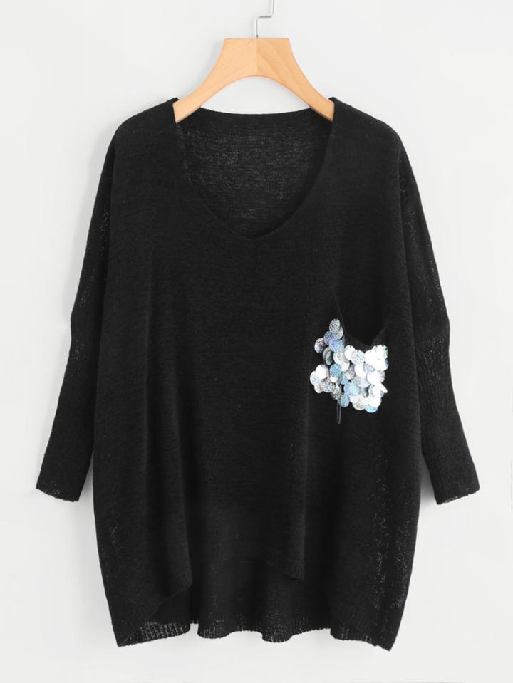 Shein Sequin Pocket Oversized Jumper