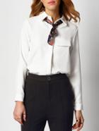 Shein White Lapel Long Sleeve Blouse With Cravat