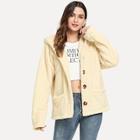 Shein Pocket Front Button Up Hooded Teddy Jacket