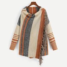 Shein Fringe Detail Striped Poncho Jumper