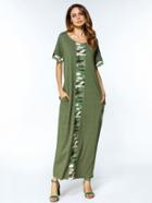 Shein Camouflage Print Cut And Sew Full Length Dress