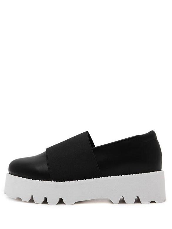 Shein Black Faux Leather Slip On Elastic Flatform Shoes