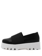 Shein Black Faux Leather Slip On Elastic Flatform Shoes