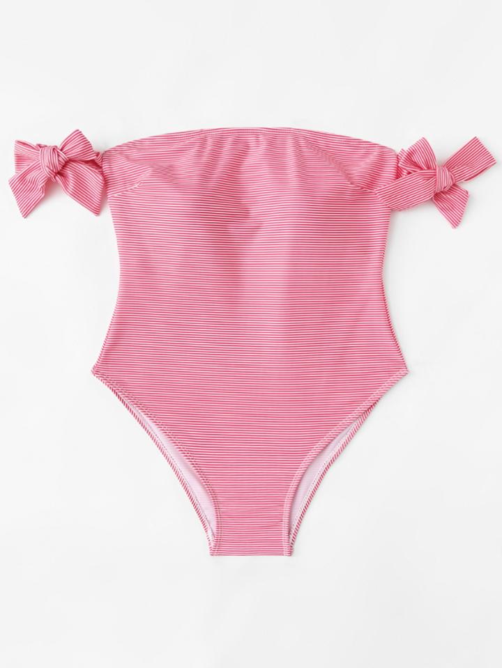 Shein Bow Tie Striped Bardot Swimsuit
