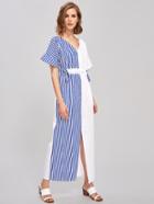 Shein Contrast Vertical Striped Split Front Dress