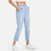 Shein Light Wash Cuffed Leg Ripped Jeans