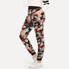 Shein Slant Pocket Flower Print Pants