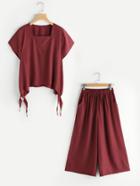 Shein Tie Side Top With Wide Leg Pants