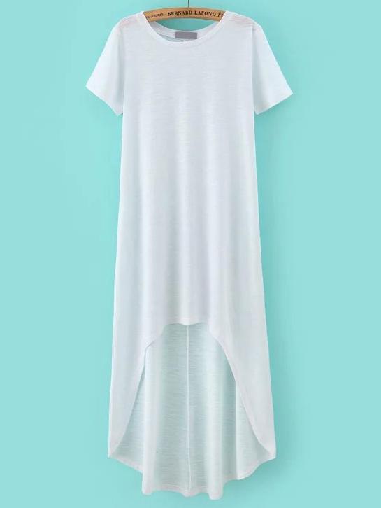 Shein White Crew Neck Short Sleeve High Low Dress