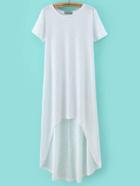 Shein White Crew Neck Short Sleeve High Low Dress