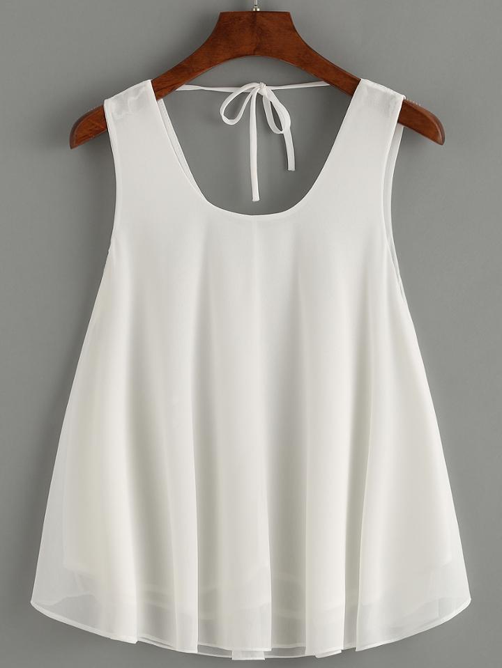 Shein Tie-back Swing Chiffon Tank Top - White