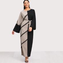 Shein Plus Two Tone Contrast Crochet Long Hijab Dress