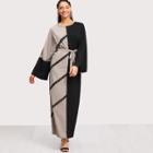 Shein Plus Two Tone Contrast Crochet Long Hijab Dress