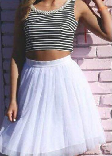 Rosewe Striped Sleeveless Crop Top And Skater Skirt