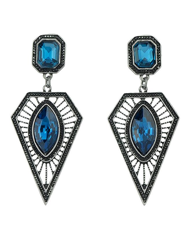 Shein Blue Rhinestone Long Triangle Earrings