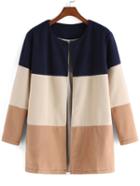 Shein Color-block Round Neck Woolen Coat