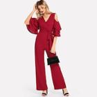Shein Cold Shoulder Tiered Flounce Sleeve Surplice Jumpsuit