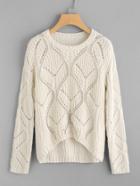 Shein Beading Detail Eyelet Geo Sweater