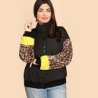 Shein Plus Leopard Panel Colorblock Jacket