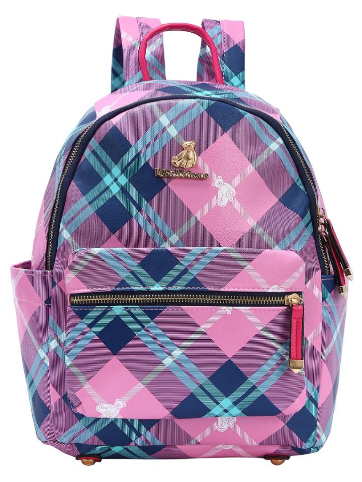 Shein Pink Plaid Faux Leather Backpack