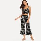 Shein Knot Front Leaf Print Top & Flared Pants Co-ord