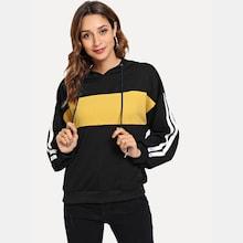 Shein Contrast Striped Side Drawstring Detail Sweatshirt