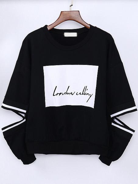 Shein Black Letter Print Gothic Thanksgiving Carnival Cutout Sweatshirt